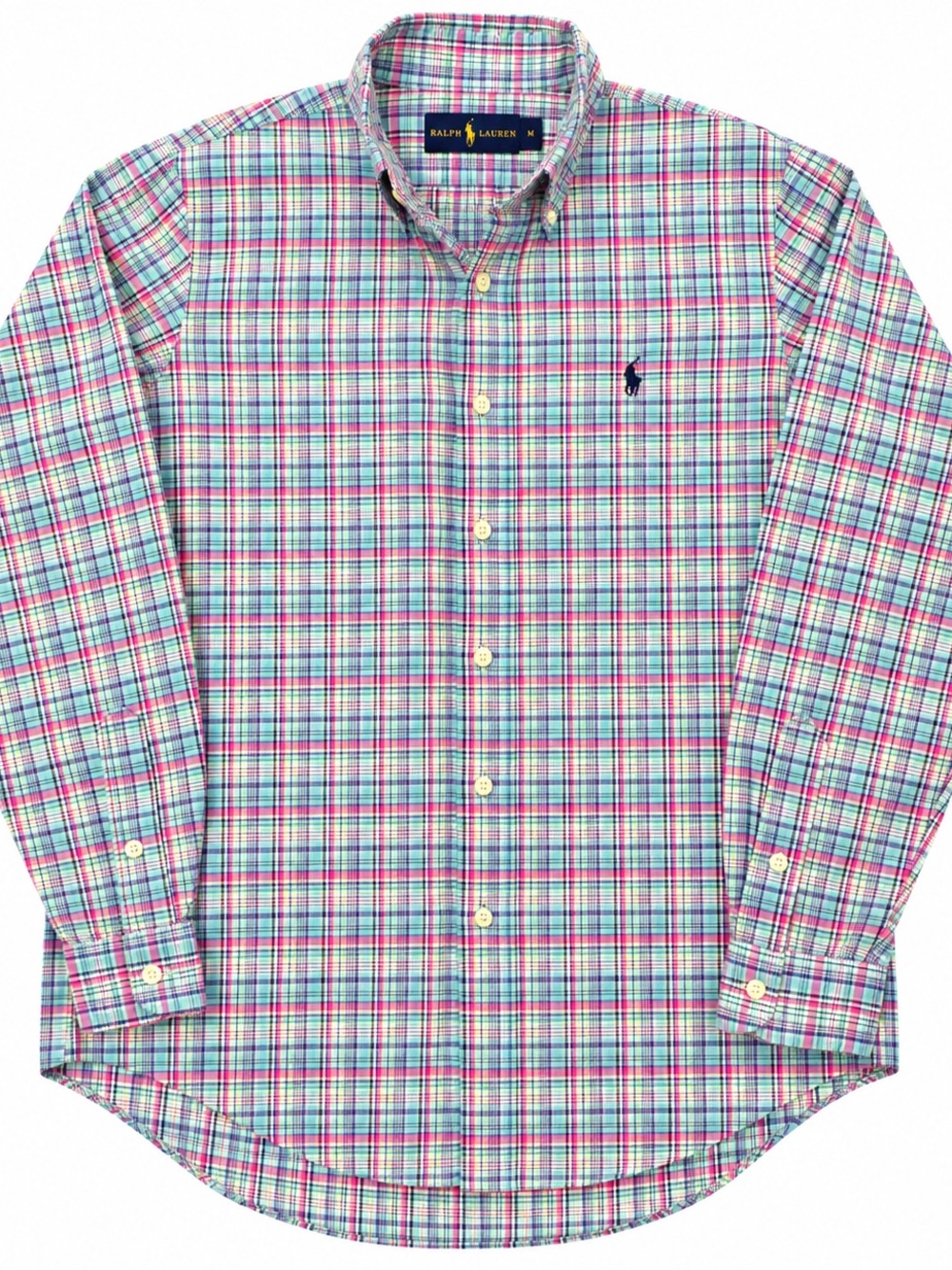 Ralph Lauren Men’s Medium Plaid Button Down Shirt Multicolor Pony 100% Cotton
